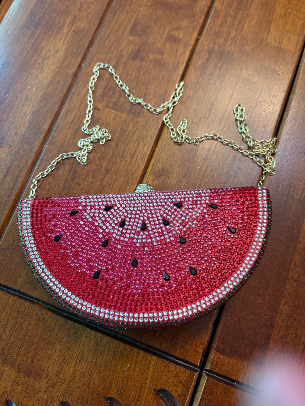 Rhinestone Watermelon Half-Moon Crossbody Bag - Pink/Red